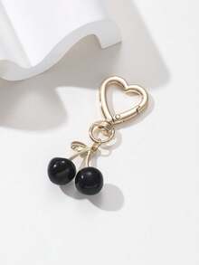 1pc Sweet Cherry Heart-Shaped Metal Keychain, Creative Realistic Fruit Charm, Girly Bag/Cup Pendant - Multicolor - View 7