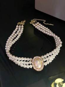 1pc Vintage Pearl & Rhinestone Pendant Necklace, Fashionable Collarbone Chain For Women, Suitable For Daily Wear Or Festival Gifts - Nhiều màu - Xem 4