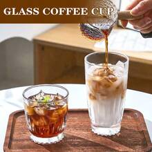 4个玻璃咖啡杯，8盎司/9盎司/11.3盎司可叠放饮用玻璃杯，透明咖啡杯，适用于卡布奇诺、拿铁、意式浓缩咖啡、美式咖啡、茶包、饮料，耐热咖啡杯 - 彩色 - 查看 2