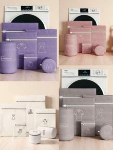 6Pcs Assorted Laundry Mesh Bags, Embroidered Lingerie & Sweater Wash Bags, Washing Machine Protective Bag Set For Delicate Clothes, Bra Storage Organizer, Home Essentials - View 12