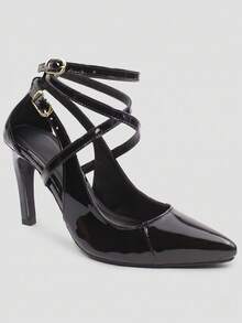 Women Heeled Sandals - Black Varnish - View 2