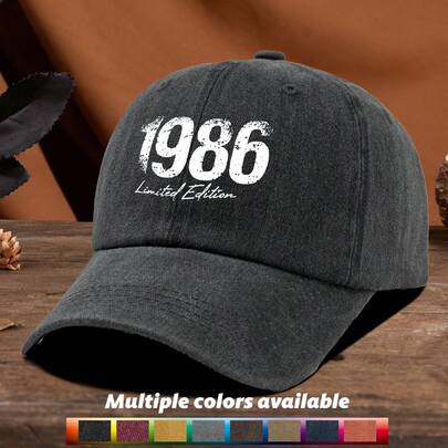Mũ lưỡi trai unisex thời trang thường ngày, có thể điều chỉnh kích cỡ, in chữ "1986" mờ, kiểu dáng tối giản retro, phù hợp sử dụng hàng ngày, nhiều màu sắc.