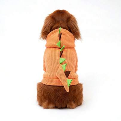 PETCIRCLE 1件宠物服装，室内外皆宜，欧美韩风，适合贵宾犬、泰迪犬、小型犬、幼犬、猫咪 - 橙色恐龙图案