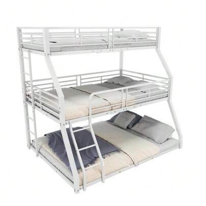 Bunk Bed, 90 X 200 Cm, 120 X 200 Cm And 140 X 200 Cm, Metal Frame, Iron Bed, Triple Bunk Bed, For Children, Teenagers And Adults, Without Mattress, Black Color.