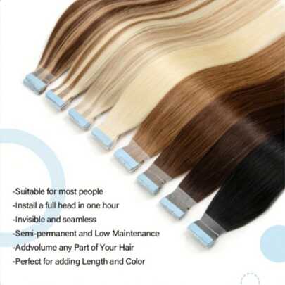 Tóc nối hai mặt trong suốt, dài 12-22 inch, kiểu thẳng, dành cho nữ, thích hợp cho các lễ hội, tiệc tùng, đám cưới, trường học, quà tặng.