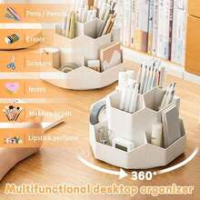 Pencil Pen Holder For Desk,9 Slots 360 Degree Rotating Desk Organizers,Desktop Storage Stationery Supplies Organizer, Cute Pencil Cup Pot For Office, School, - Pink - 查看 4