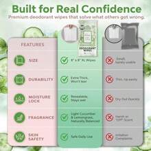 Deodorant Wipes For Women - Freshening Body Towelettes For Post-Workout Travel And Daily Deodorizing - On-The-Go Fresh Scent Cleansing Wipes 60 Count 1 Pack - 清新柔和 - 查看 6