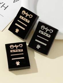 2026 New 5pcs/Set Dog Paw Watch Band Decor, Shiny Rhinestone Inlaid Metal Heartbeat Paw Print Decoration, Smart Watch Band Accessories DIY Jewelry, 3 Colors Gold/Silver/Rose Gold - As Shown - View 1