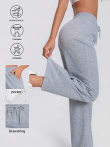 Pantalones deportivos casuales con bolsillo de cordón - Gris Oscuro - Ver 6