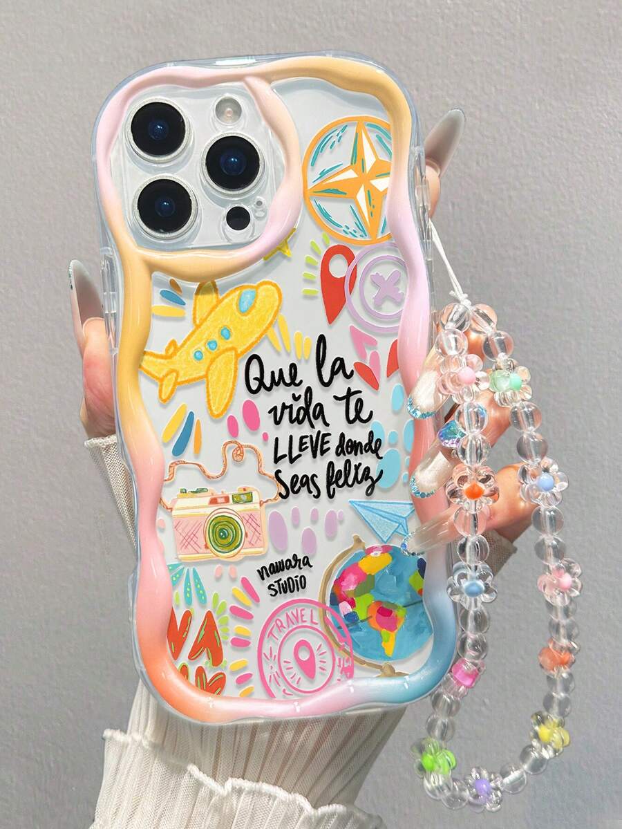 Airplane Painted Flat Printing Cream Wavy Edge Bracelet Strap Simple Anti-Drop Thick Phone Protective Case Printed Suitable For IPhone 17/17Pro/17ProMax/IPhone16 XR/7/8 IPhone15ProMax/12PROMAX/13PROMAX/14PROMAX 13 14 11 12P14 P11 P12 XS.XR /78P.78GES2, Suitable For A134G A22 A21S A514G A52 S22 ULTRA A335G, A34 A35 Suitable For Redmi 10 Note 114G 11Lite A53 TPU A14/A23/S23ULTRA S24 A14 A15 S23 A73 A55 A54 Phone Case - Multicolor - View 1