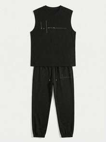 Bộ đồ nam GRDR gồm áo tank top cổ tròn và quần dài có dây rút - màu đen - Xem 4