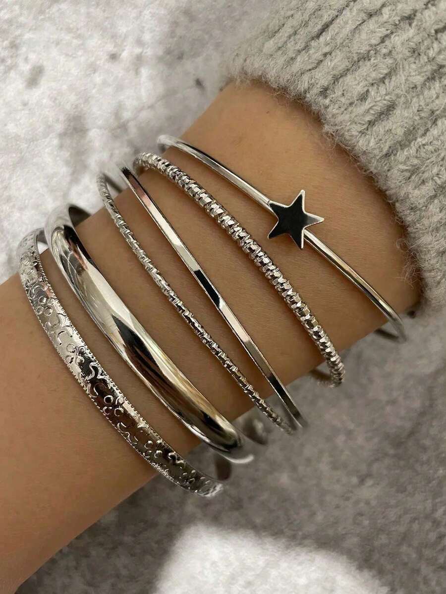 6pcs Decor Bangle - bạc - Xem 1