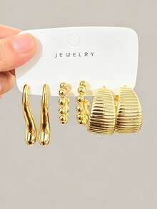 Set de 6/18 pendientes de moda, adecuados para uso diario y festivales, hechos de resina ABS con acabado dorado plateado con UV resistente a la decoloración - Dorado - Ver 10