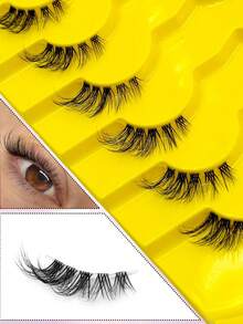 Asiteo 7 Pairs Half-Strip Natural Look Cat Eye Lash Extension Faux Mink Fluffy Soft Eyelash - Black - View 6