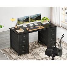 ODK 48 Inch Computer Desk With 8 Fabric Drawers, Modern Office Desk With Large Storage For Home Office, Study, Gaming, Black - Black - View 6