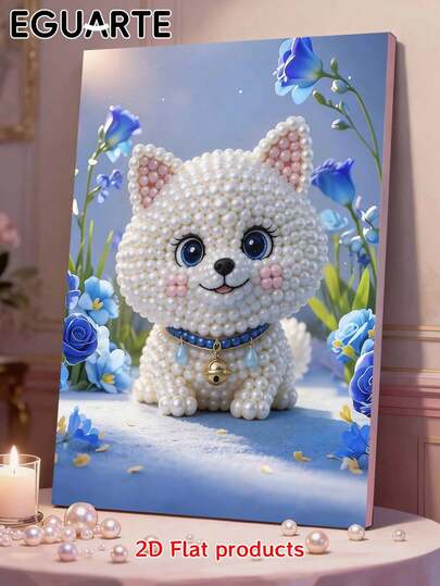 Pearl Painting, Puppy Theme Frameless DIY Handmade Diamond-Glued Creative Canvas Art Painting, Suitable For Bedroom Decoration, Living Room Hanging Paintings, Room Decoration, Artwork, Birthday Gift For Girlfriend, Best Friend Holiday Gift, Mother's Day Gift, Unframed