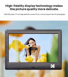 Kodak 708C 數位相框，7吋高清電子相冊，高保真顯示，智慧桌面照片影片循環播放器，定時開關機，自由調節時間 - 黑色 - 查看 2