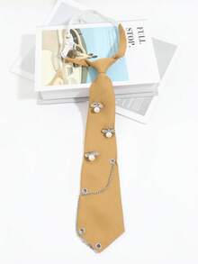 1pc Women's Casual Silver Metal Firefly Faux Pearl Decor Chain Tie, Solid Color Clip-On Tie Suitable For School/Party Outfit,Graduation Outfit,Disco - Multicolor - View 9