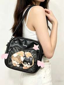 1pc Cute Japanese Style Shoulder Bag, Transparent Window With Adorable Cat Design, Detailed Star & Wing Decor, Small Capacity Crossbody Bag, DIY Ita Bag Suitable For Commuting, Shopping, Party, Displaying Anime Accessories - Multicolor - View 6