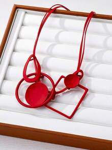 Vintage Geometric Pattern Necklace With Pendant, Gothic Style Women Choker - 紅色 - 查看 5