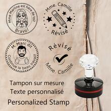 Personalized French Teacher Stamp, Customizable Text And Language - Round, Suitable For Homework Grading, Scoring, Classroom Marking, Ideal For Teachers, Office Supplies, Custom Class Stamp For Any Language Homework Grading - Multicolor - View 2
