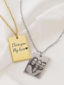 1pc Customized Photo Engraved Stainless Steel Pendant Minimalist Style Jewelry, Customizable Photo And Text, Commemorative Personalized Necklace, Personalized Women's Necklace, Mother's Day Gift, Birthday, Anniversary Gift - Multicolor 3 - View 3