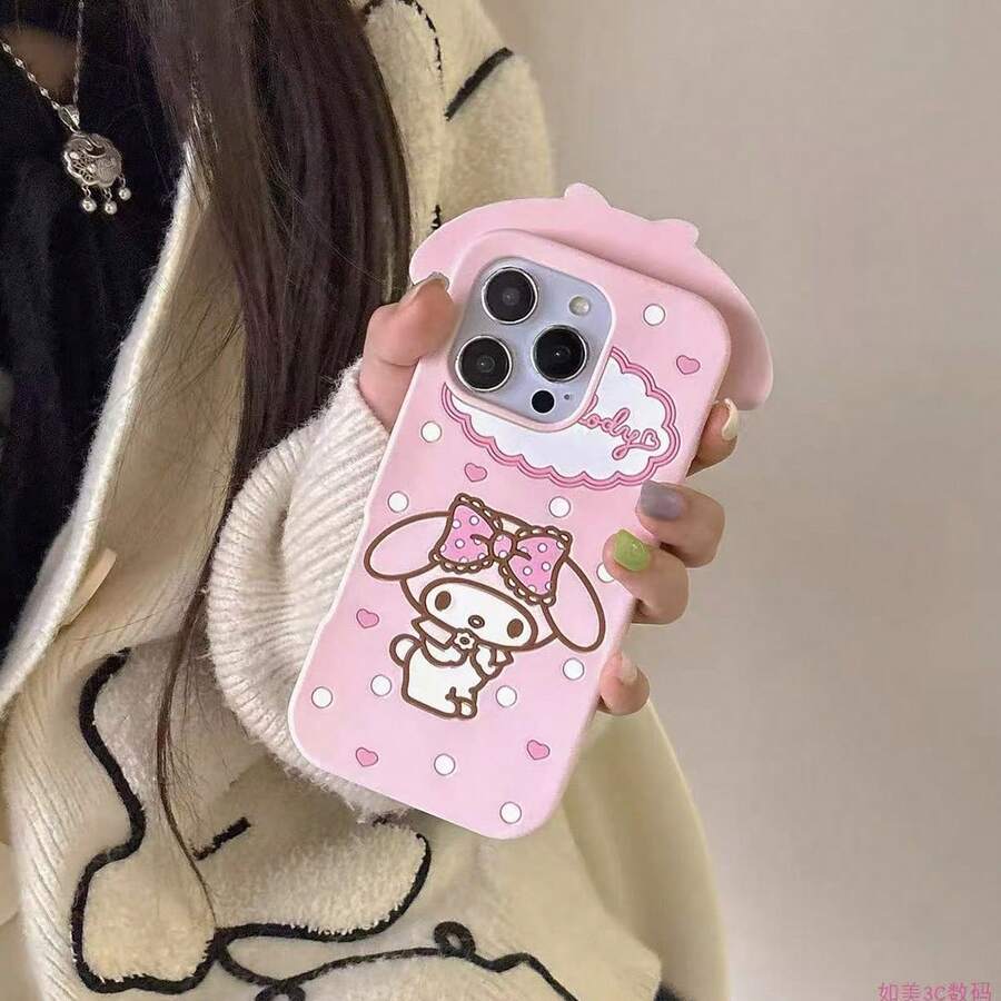 SANRIO 可爱卡通蝴蝶结爱心设计手机壳，兼容 17 Pro Max、17/16 Pro、新款 14 Pro、15、13 Pro、11，柔软硅胶保护套 - 粉色 - 查看 1