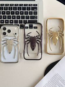1pc Stylish Hollow Spider Shaped Phone Case, Electroplated Gold Color Finish, Animal Spider Pattern TPU Soft Shell Phone Case Compatible With IPhone 12 Pro Max/13/13 Pro/13 Pro Max/14/14 Pro/14 Pro Max/14 Plus/15/15 Pro/15 Pro Max/15 Plus/16/16 Pro/16 Pro Max/16 Plus/17/17 Pro/17 Pro Max - Gold - View 3