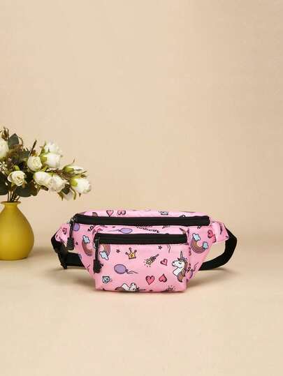 1 pieza Bolsa de cintura de moda para niños y niñas, monedero con diseño de unicornio arcoíris de dibujos animados, adecuado para uso diario, deportes al aire libre, fiestas (la posición es aleatoria)