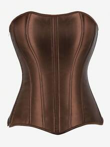 Áo corset cúp ngực, áo định hình không dây với 11 gọng định hình eo, khóa kéo bên hông, phù hợp cho biểu diễn sân khấu, dáng ôm sát. - màu nâu - Xem 1