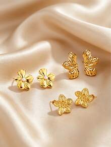1 Pair/2 Pairs/3 Pairs/6 Pairs Gold Maple Leaf, Water Drop, Flower Ear Stud Earrings, Women's Fashion Item, Charming Jewelry, Suitable For Daily Wear, Parties, Music Festivals, Holiday Gifts - Gold - View 22
