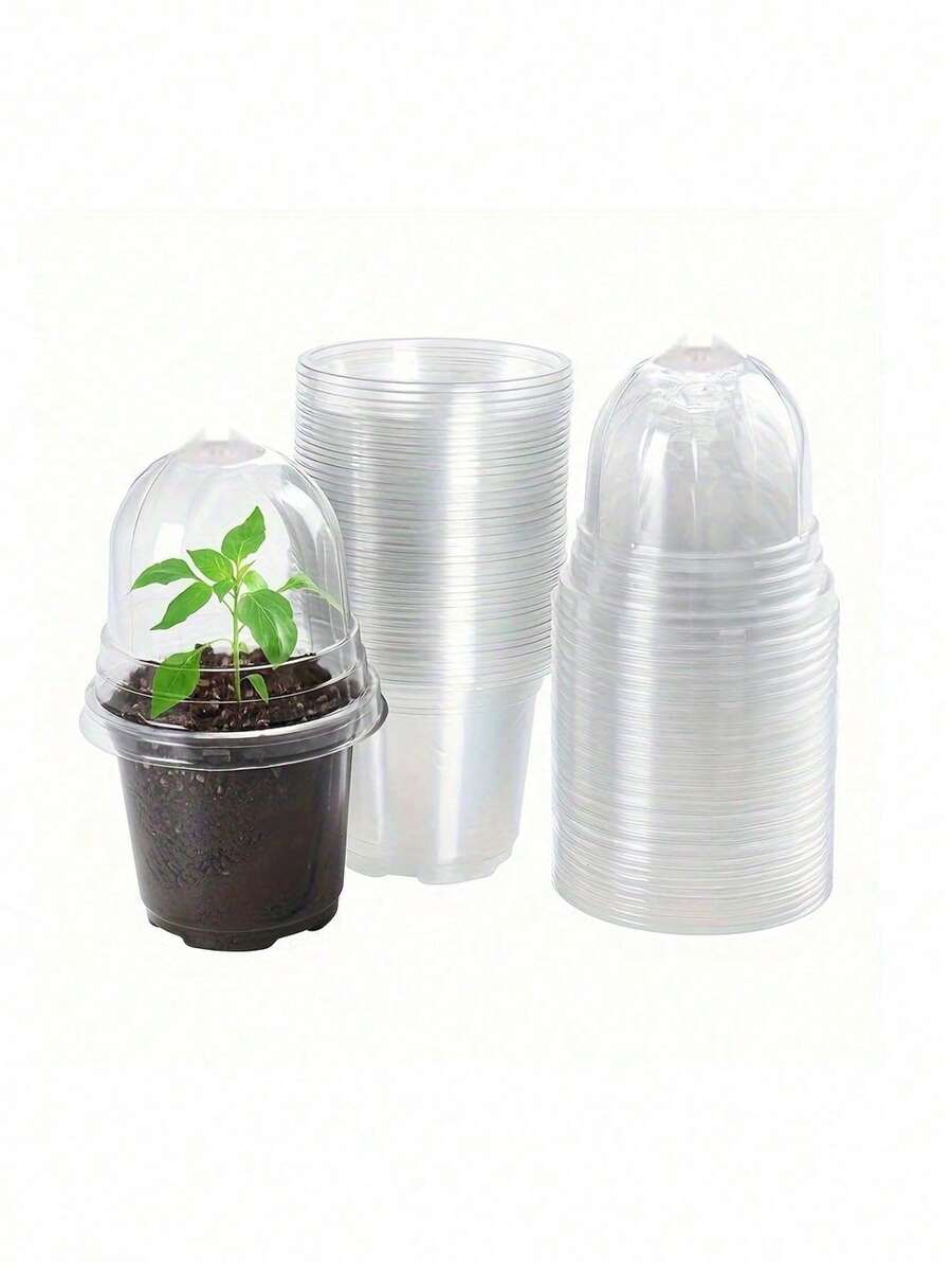 1 Bộ, Chậu hoa nhựa, Chậu trồng cây trong suốt có nắp đậy, Chậu trồng lan, Chậu ươm cây, Chậu tròn, Thích hợp cho hạt giống, cây con, cây mọng nước, cành giâm. - A - Xem 1