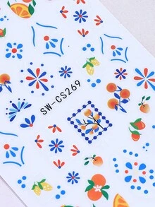 SWEET TREND 3D蓝色波西米亚水果美甲贴纸3件套雏菊花瓣蕾丝条纹柠檬橙法式美甲贴片DIY Y2K春夏自粘凝胶抛光贴纸滑块美甲装饰美甲用品 - 彩色 - 查看 7