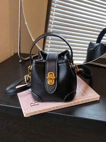 New Arrival Cute Mini Handbag, Gold Lock Small Bucket Bag, Cosmetic Pouch, Small Crossbody Bag, Accessory Bag, Hanging Decor Bag, Evening Bag, Coin Purse - Black - View 9