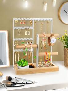 1 hộp đựng trang sức, hộp đựng bông tai 4 tầng với 48 lỗ, 6 móc treo dây chuyền, hộp gỗ đựng vòng tay và nhẫn, quà tặng Ngày của Mẹ cho phụ nữ, đồ trang trí phòng theo phong cách Preppy, quà tặng Ngày Valentine, giá đỡ bông tai bằng sắt mộc mạc với đế gỗ chắc chắn - giá trưng bày bông tai, giá đựng bông tai bằng sắt và gỗ cổ điển - bảng trưng bày trang nhã phụ kiện tai, giá đỡ bông tai bằng sắt và gỗ thủ công - giá trưng bày bông tai thủ công. - Nhiều màu - Xem 1