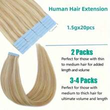 40PCS 100G Tape In Hair Extensions Human Hair  Remy Straight Invisible Tape Adhesive Hair Extensions Suitable For All People 16-24 INCHS, Thick Tape In Human Hair Extensions, Double-Sided Tape Seamless Skin Weft Extensions, Natural Blonde 24# - S18/613 - Übersicht 3