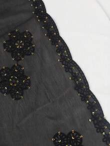 1件女士亮片刺绣穆斯林头巾披肩，带蕾丝边，适合派对、婚礼、节日搭配阿拉伯长袍穿着。 - 彩色 - 查看 7