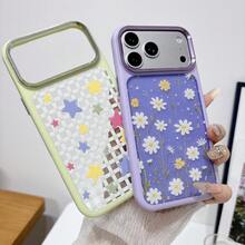 Koolife 1pc Cute Cartoon Print 2-In-1 PC+TPU Phone Case, Large Window Lens Protection, Shockproof Protective Cover, Ideal Gift For Women Girls, Compatible With Apple17/17pro/17promax - Light Purple Daisies - View 4