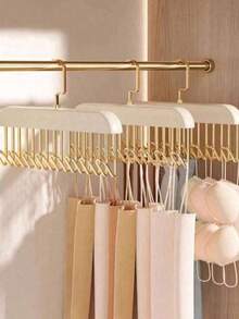 Percha de madera con 8 ganchos, organizador de estante para colgar ropa, sostenes y accesorios - Blanco - Ver 2