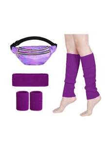 4pcs D EXCEED 80s Women Fitness Set Neon Leg Warmers Headband Wristbands Waist Bag Combo, 80s Accessories Suitable For Yoga, Running, 80s Retro Party, Mother's Day Gift - Multicolor - View 17
