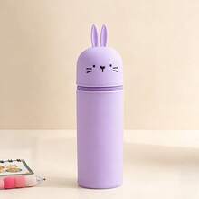 1 pieza Estuche de lápiz de silicona con diseño de gato, perro o oso de dibujos animados, estuche cilíndrico recto, organizador de escritorio para papelería y portaplumas - Estilo de pierna recta - Ver 7