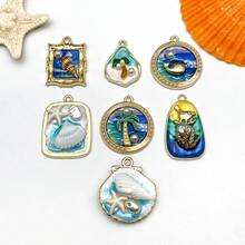 Mặt dây chuyền hợp kim tráng men kiểu tranh sơn dầu phong cách biển cả (7 chiếc/5 chiếc/10 chiếc), dùng để làm trang sức, tự làm bông tai, vòng tay, vòng cổ. Các kiểu dáng mặt dây chuyền khác nhau cũng được dùng để làm trang sức. - mặt dây chuyền - Xem 3