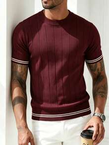 GRDR Sweater Rajut Lengan Pendek Kasual Ringan untuk Pria - Red Violet - View 5