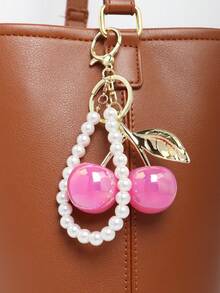 1pc Cherry Glass Pearl Wallet Charm/Keychain, Handbag Accessory - Cherry Keychain Charm, Cute Gift For Women - Multicolor - View 20