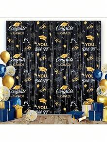 1pc Graduation Tassel Curtain, Metal Tassel Curtain For Graduation Season, Wide Tassel Curtain Printed With Graduation Cap, Suitable For Graduation Ceremony And Party Backdrop Decoration, Door Curtain - Multiple Styles - View 2