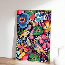 1幅波西米亚风彩色鸟语花香墙画，植物印花帆布画，充满活力的热带花卉海报，异想天开的极繁主义家居装饰，适用于客厅、卧室、儿童房，无框/有框/木质海报架 - 圖案 - 查看 1