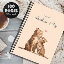 100-Page Spiral Notebook With Cute Cat Pattern, Practical For Work, Study, Diary Writing, And Planning. Ideal Gift For Mother's Day, Graduation, And Birthdays. Opens Up A Positive Writing Experience! - K - View 4