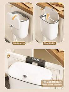 No Drill Hanging Kitchen Trash Can With Lid, Space-Saving Pull-Out Kitchen Sink Food Waste Collector, Waterproof Durable Kitchen Storage Box, Suitable For Home, Bathroom, Office, Modern Beige Style Garbage Can, Essential Small Space Kitchen Item, Easy To Install On Door - Small - View 8