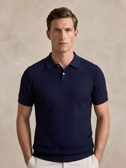 Courvante Áo sơ mi polo tay ngắn đơn giản mùa hè màu trơn dành cho nam