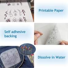 ESHANG 5张 A4（8.3英寸×11.7英寸）水溶性粘性刺绣稳定剂，可打印水溶性纸，适用于手工和机器刺绣，DIY刺绣图案转印稳定剂 - A - 查看 7